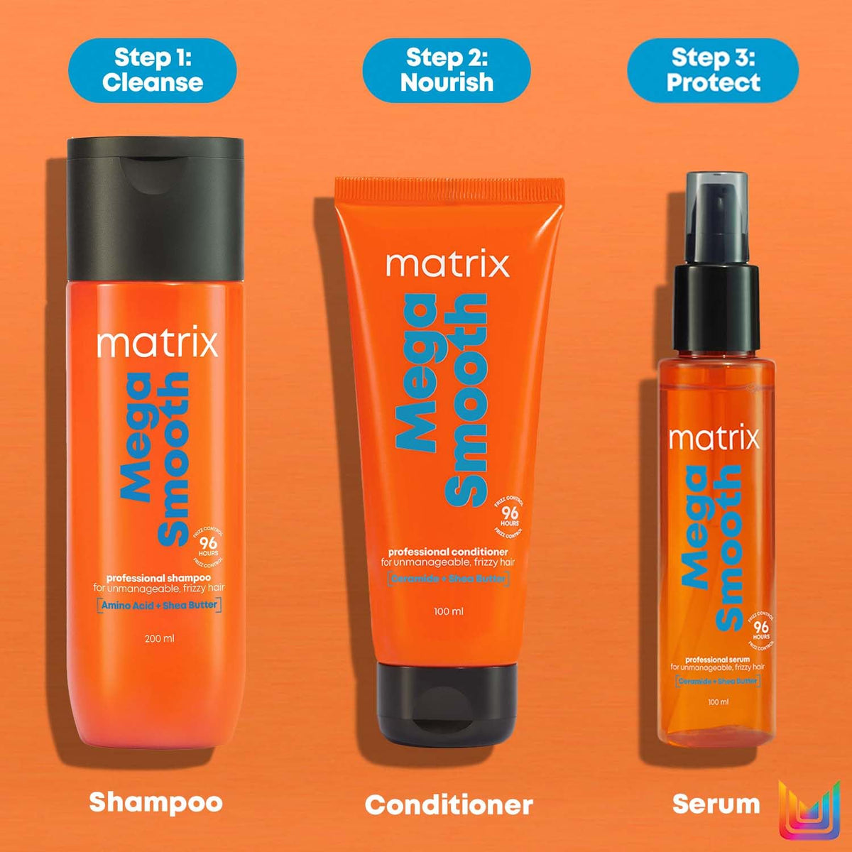 matrix Mega Smooth Shampoo, conditioner & Serum