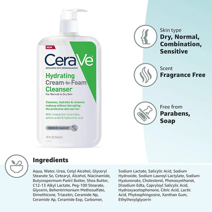 CeraVe Hydrating Cream-to-Foam Cleanser 236ml