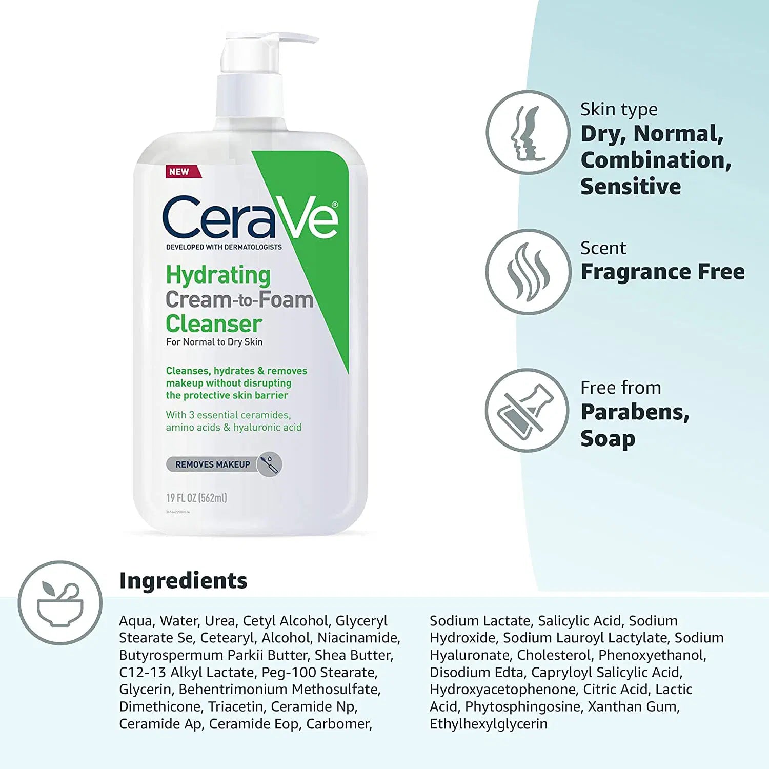 CeraVe Hydrating Cream-to-Foam Cleanser 236ml