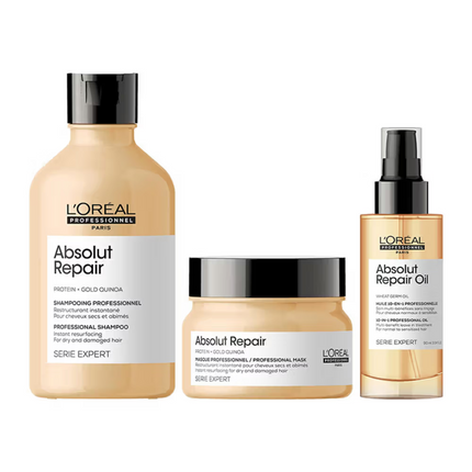 L'Oreal Professionnel Absolut Repair Shampoo 300ml, Hair Mask 250gm & Hair Serum 90ml, Serie Expert