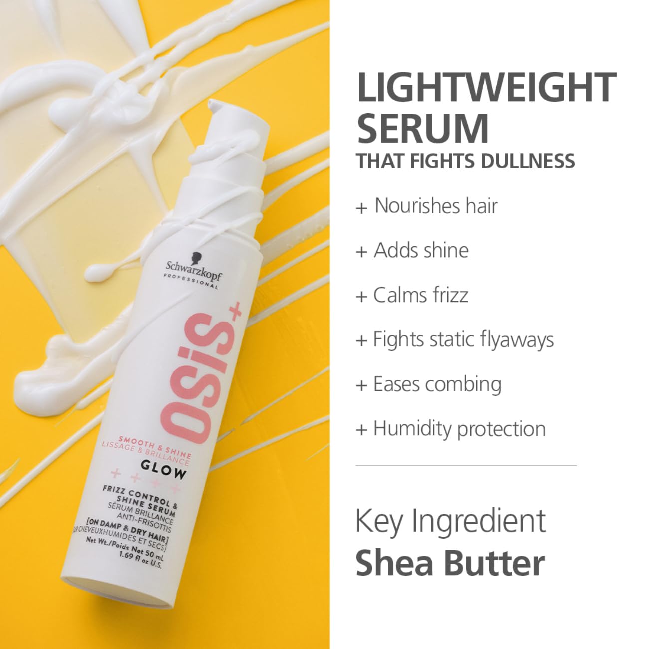 A hair serum that helps calm frizz and style your hair with shine.