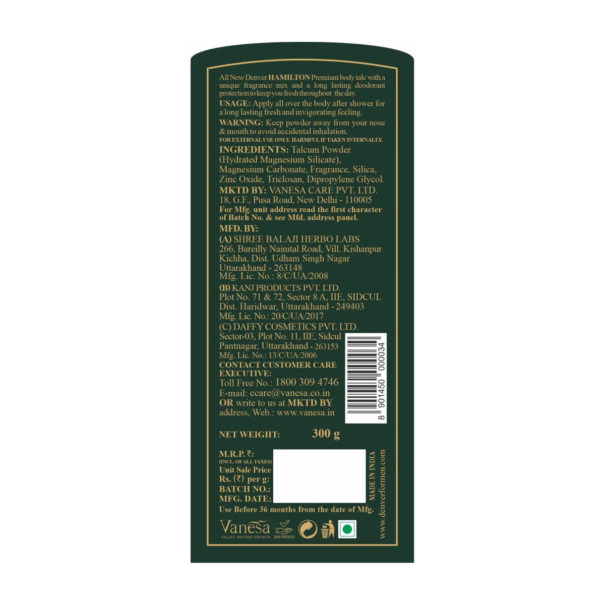 Denver Hamilton Premium Body Talc