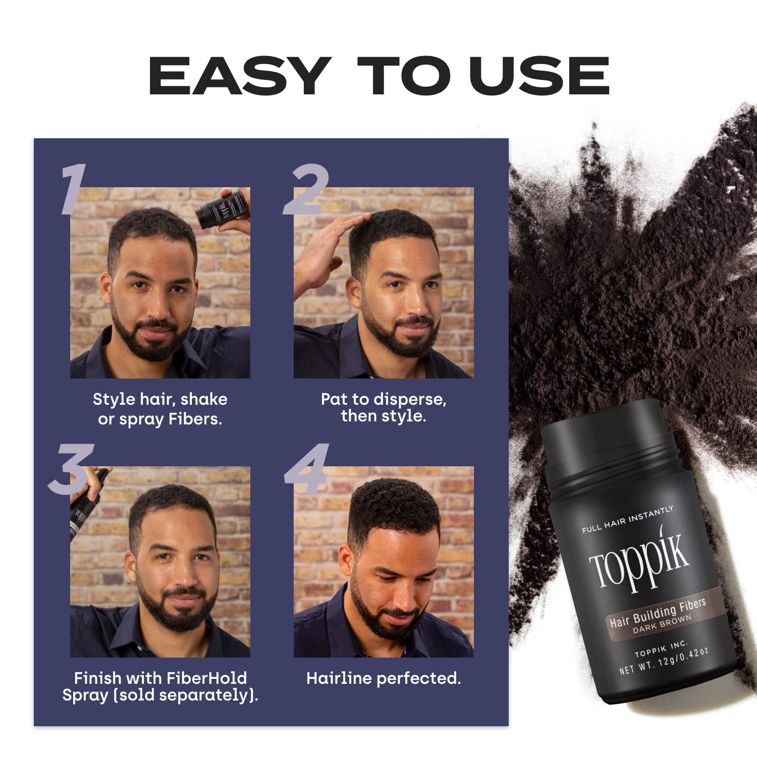 Toppik Hair Building Fibers Dark Brown 12g how to use