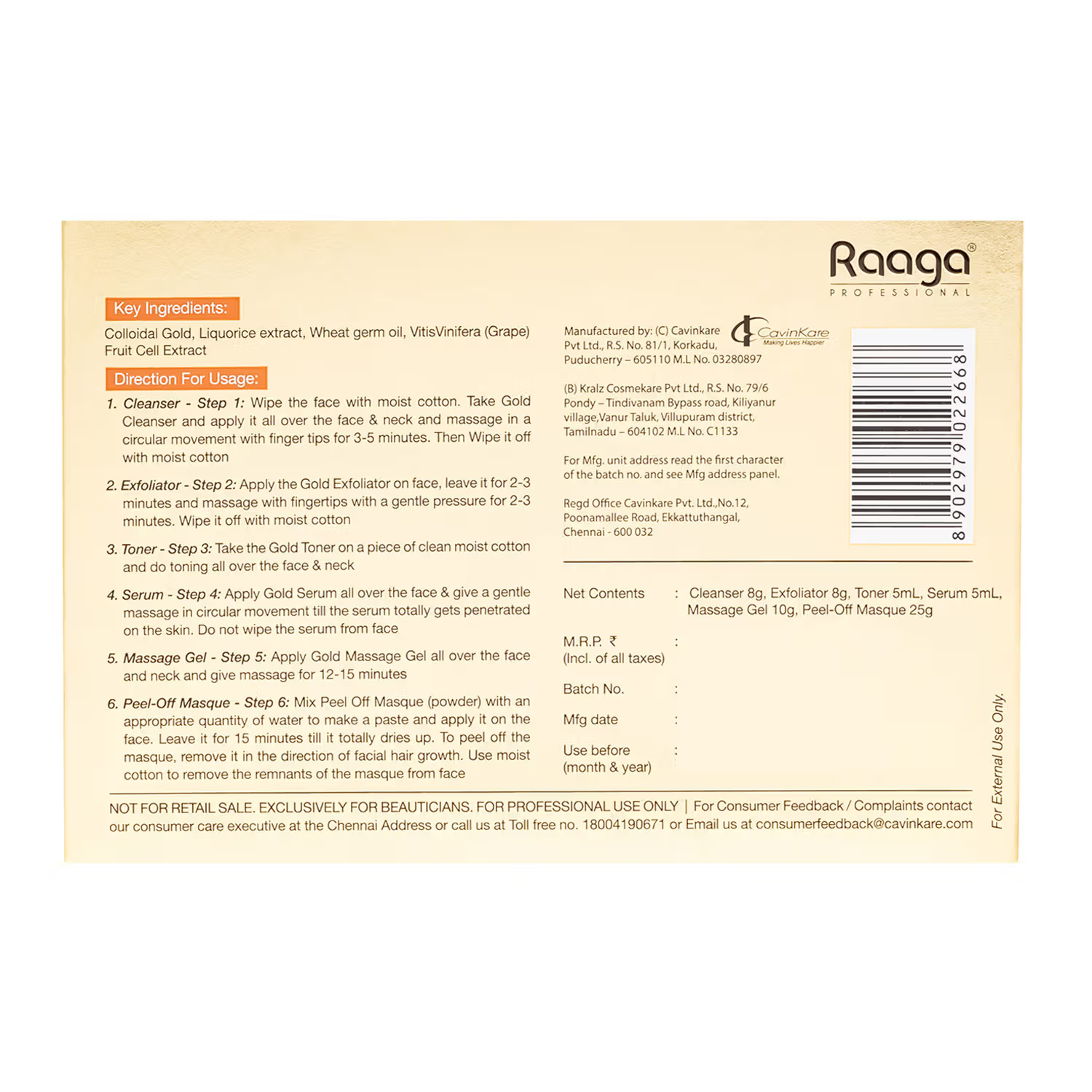 Raaga Stem Cell Infused gold facial kit