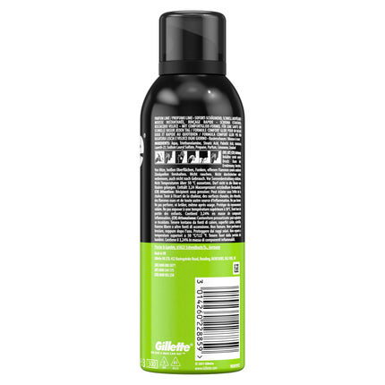 Back view of a Gillette Rasierschaum Shaving Foam Lime 200ml with text and branding.