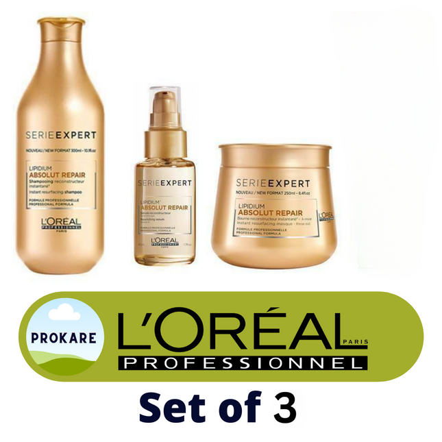Combo de champú, mascarilla y suero Absolute Repair de Loreal 