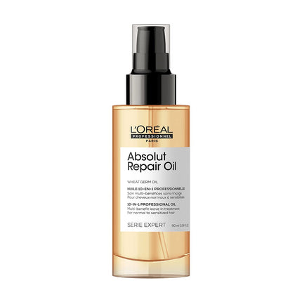 L'Oréal Professionnel Absolut Repair Oil Sérum capilar multibeneficios 10 en 1 sin enjuague con aceite de germen de trigo para cabello seco y dañado, Serie Expert, 90 ml