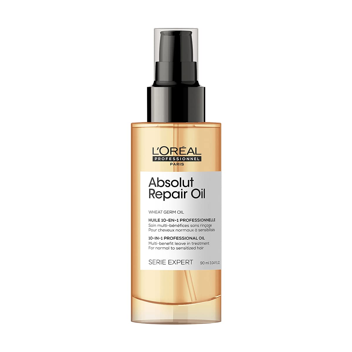 L’Oréal Professionnel Absolut Repair Oil 10-in-1 Multi-benefit Leave-In Hair Serum with Wheat Germ Oil for Dry & Damaged Hair, Serie Expert, 90ml